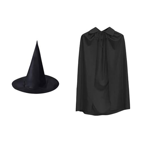 MLWSKERTY Halloween Hexenkostüm Für Cosplay Hexenumhang Kostüm Hexenhut Halloween Umhang Kostüm Für Kinder Teenager Erwachsene Cosplay von MLWSKERTY