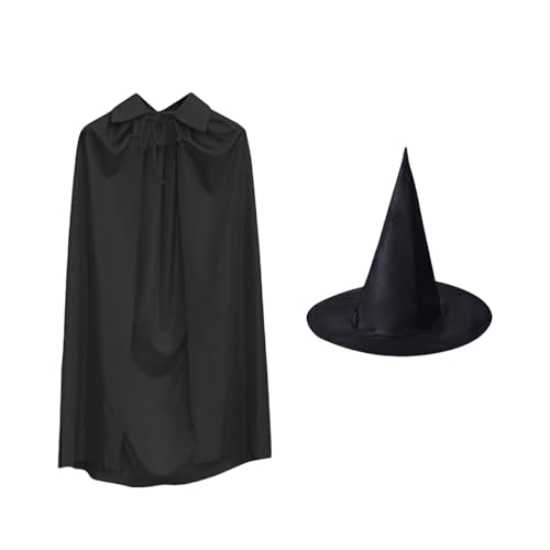 MLWSKERTY Halloween Hexenkostüm Für Cosplay Hexenumhang Kostüm Hexenhut Halloween Umhang Kostüm Für Kinder Teenager Erwachsene Cosplay von MLWSKERTY