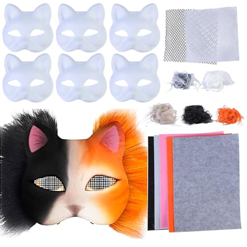 MLWSKERTY Katzen Maske Halloween Party Maske Handbemalte Katzen Maske Mit Plüschiger Stoff Unbemalte Maske Tiermaske Tiermaske Kits von MLWSKERTY