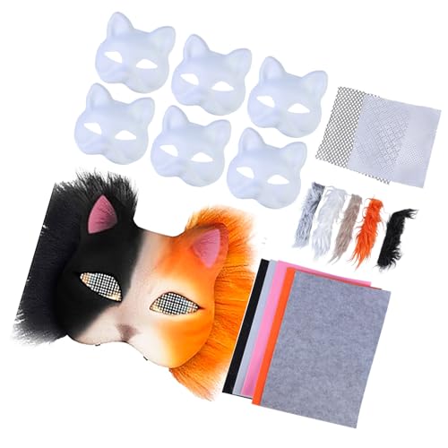 MLWSKERTY Katzen Maske Halloween Party Maske Handbemalte Katzen Maske Mit Plüschiger Stoff Unbemalte Maske Tiermaske Tiermaske Kits von MLWSKERTY