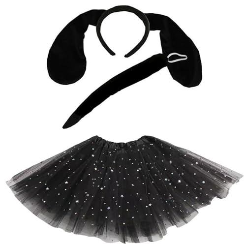 MLWSKERTY Kinderhund Kostümzubehör Hund Ohrstirnband Heckhandschuh Bowtie Rock Für Jungen Mädchen Weihnachten Halloween Cosplay Party von MLWSKERTY