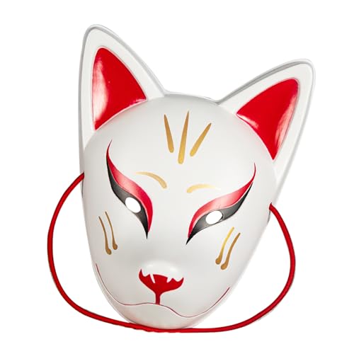 MLWSKERTY Kitsune Maske Traditionelle Japanische Cosplay Katzen Maske Kostüm Füchse Kabukis Maske Kimono Kostüm Zubehör Raumdekorationen von MLWSKERTY