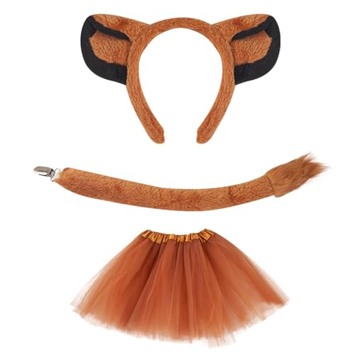 MLWSKERTY Löwen Headban Set Lions Ohrs Haare Haop Plüsch Heck Hund False Nase Tiere Cosplay Kostüm Set Für Halloween Cosplay Party von MLWSKERTY