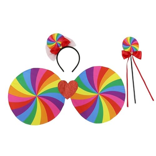 MLWSKERTY Regenbogenfarbe Prinzessin Kostüm Für Mädchen Geburtstag Halloween Einschließlich Rock Regenbogen Farbflügel Zauberstab Haar Hoop von MLWSKERTY