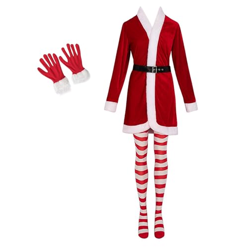 MLWSKERTY Santa Kostüm Set Velvets Kleid Mit Gürtel Frauen Gestreifte Strumpfhosen Handschuhe Gürtel Set Cosplay Santa Anzug Weihnachtsfeier Kleidung MLWSKERTY Santa Kostüm Set Velvets Kleid Mit Gürtel Frauen Gestreifte Strumpfhosen Handschuhe Gürtel Set Cosplay Santa Anzug Weihnachtsfeier Kleidung von MLWSKERTY
