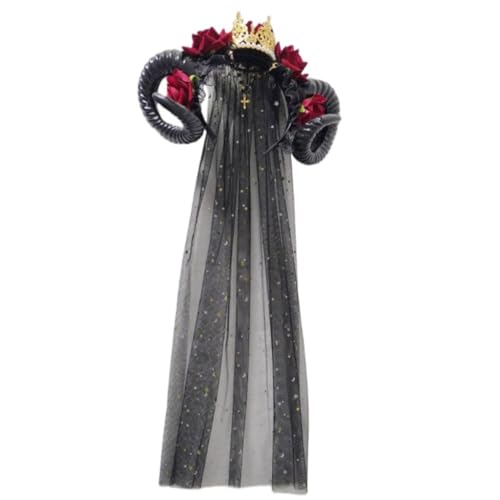 MLWSKERTY Teufelshorn Rose Blume Stirnband mit Schleier Cosplay Kostüm Haarband Dark Series Hairhoop Tag des Todes Haarband für Frauen MLWSKERTY Teufelshorn Rose Blume Stirnband mit Schleier Cosplay Kostüm Haarband Dark Series Hairhoop Tag des Todes Haarband für Frauen von MLWSKERTY