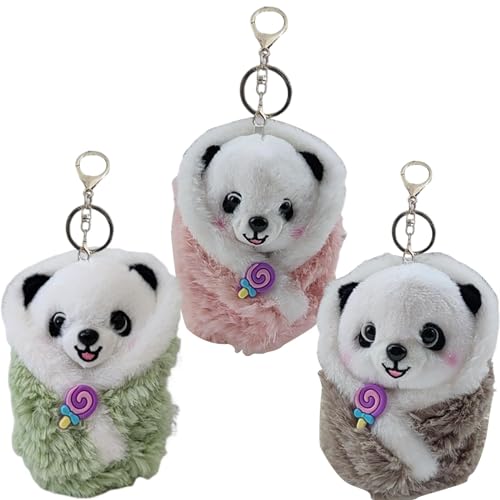 MLqkpwy 3STK Anhänger Panda - Plüsch Panda Schlüsselanhänger, 13CM Süßes Panda Plüschtier, Panda Plüsch Schlüsselanhänger, Kuscheltier Schlüsselanhänger, Panda Stoffspielzeug, Tier Panda Plüschpuppen von MLqkpwy