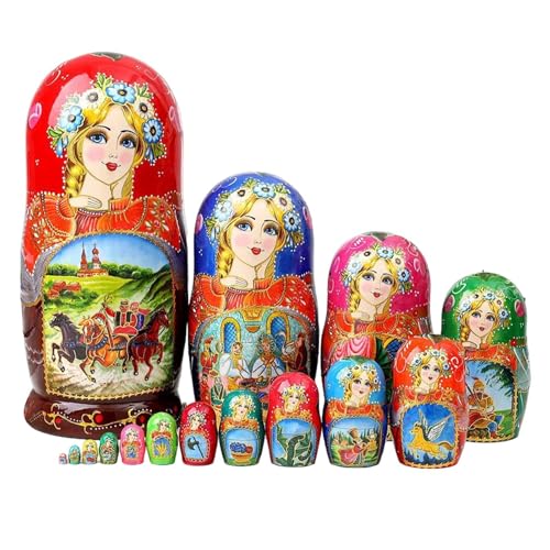 MLqkpwy Stapelpuppen,Russische Stapelpuppen | 15 Stück hölzerne Matroschka-Nistpuppen | Spielzeug für Feinmotorik, stapelbares Set für die Inneneinrichtung, Spielzeug für Nestpuppen für Kinder von MLqkpwy