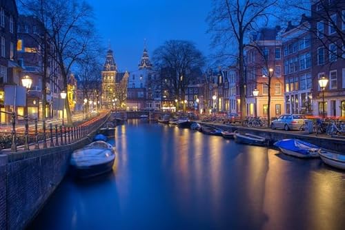 Amsterdam Night, 300-teiliges Puzzle, wunderschön illustriertes Puzzle, Kunstpuzzle, lustige Indoor-Aktivität, großes Puzzle-Spielzeug zum Stressabbau, perfekt für von MMACPUZZLE