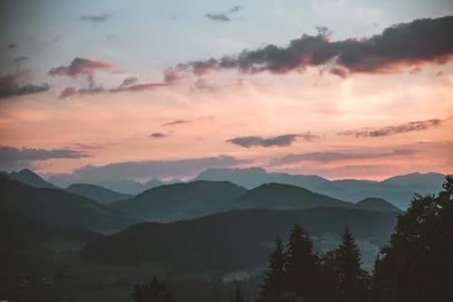 Berge bei Sonnenuntergang – 1000-teiliges Holzpuzzle – Kunstpuzzle für Erwachsene, Jugendliche und Familien von MMACPUZZLE