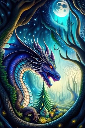 Geheimnisvoller Blauer Drache unter dem Nachthimmel, 4000-teiliges Puzzle, entspannendes Puzzlespiel, die befriedigendsten, Partyunterhaltungspuzzles, kreative Festivals von MMACPUZZLE