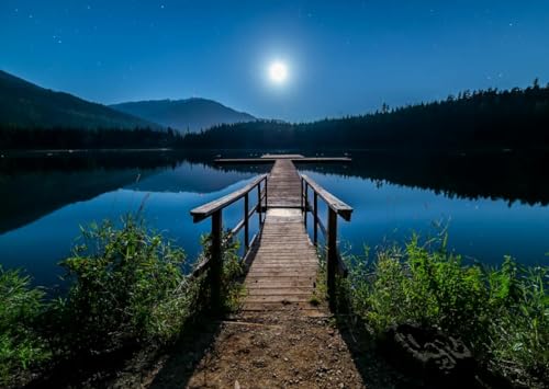 Holzbrücke am See bei Nacht – 10000-teiliges Holzpuzzle – Heimdekoration, Familienspiel, Erwachsene von MMACPUZZLE