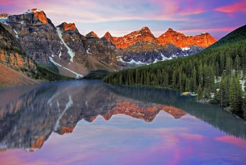 Spiegelung des -Berges im See in violettem Licht – 15000-teiliges Holzpuzzle – fantasievoller Spaß für Jugendliche von MMACPUZZLE