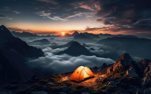 Sunrise Camping, 1000-teiliges Sonnenaufgangslandschaft-Puzzlespiel, Holzpuzzle für Heimdekoration von MMACPUZZLE