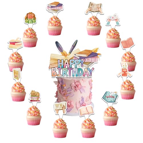 25 Stück Bücher Kuchen Topper Cupcake Toppers Lesebücher Kuchen Dekorationen für Bücher Party Dekorationen Buch Club Geburtstag Party Supplies Bibliothek Dekorationen von MMBDAMAI