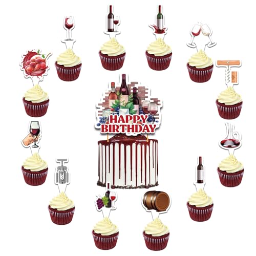 25 Stück Rotwein Kuchen Topper Cupcake Toppers Rotwein Kuchen Dekorationen für Rotwein Party Dekorationen Wein Geburtstag Party Supplies von MMBDAMAI