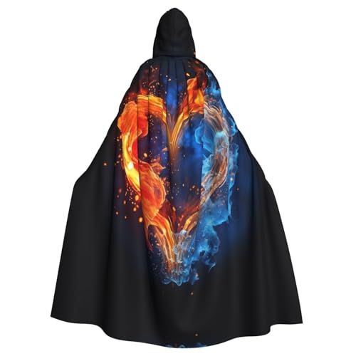 MMSJSBVY Fire and Water Heart Hooded Capes, Unisex Robes Capes Halloween Christmas Role Play Costumes Themed Parties And Comic Conventions von MMSJSBVY