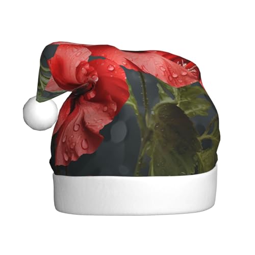 MMSJSBVY Weihnachtsmütze, Weihnachtsmannmütze, Unisex, Weihnachtsmannmütze, Neujahrsfeiertag, Partyzubehör mit roten Blumen und grünen Blättern von MMSJSBVY