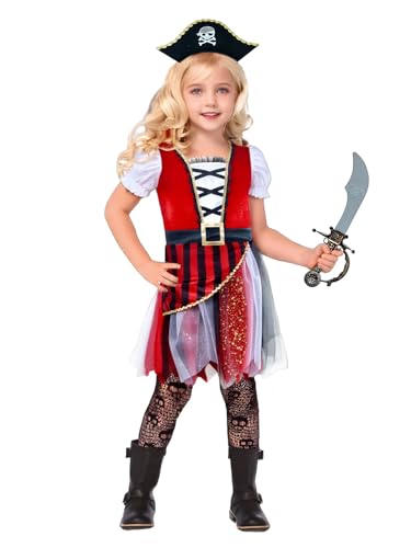 MNPET Piratenkostüm für Mädchen, Freibeuter-Prinzessinnenkleid für Mädchen, Halloween-Piratenkostüm, Kinder-Mottoparty und Rollenspiel, Größe M (8–10 Jahre) von MNPET