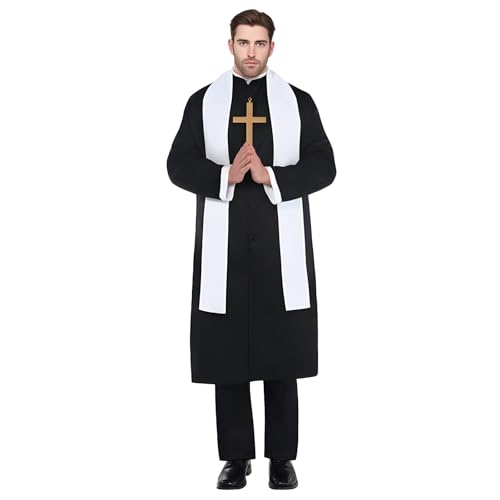 MNPET Priesterkostüm für Herren, Erwachsene, Priestermantel, Halloween-Kostüme für Herren, Standard von MNPET