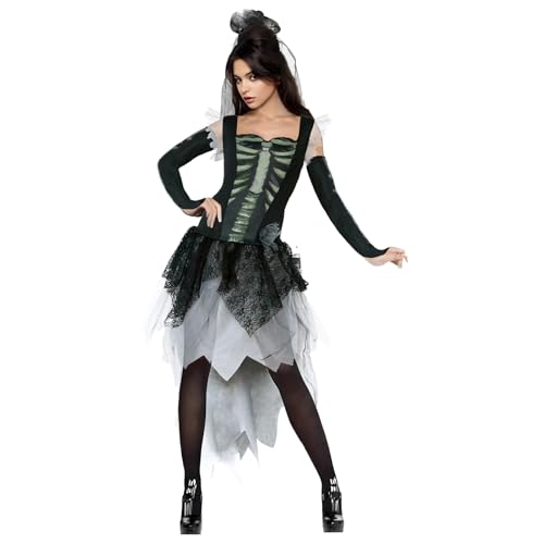 MNPET Skelett-Kostüm für Damen, Skelettkleid, Halloween-Kostüme für Damen, Skelettkönigin, Prinzessinnen-Kostüm, Größe L von MNPET