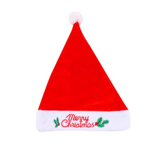 MNRIUOCII Gold Samt Dicke Bestickte Weihnachten Hut Erwachsene Santa Hut Festival Dress Up Mütze Und Handschuhe (Watermelon Red, One Size) von MNRIUOCII