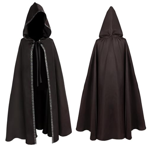 Robe Kostüm Mönch Priester Gewand Halloween mit Kapuze Mittelalterliche Herren Männer Mönchskutte Robe,Renaissance und Kordel, Braun Prister Kreuz für Mottoparty Cosplay Karneval Fasching Schwarz von MNRIUOCII