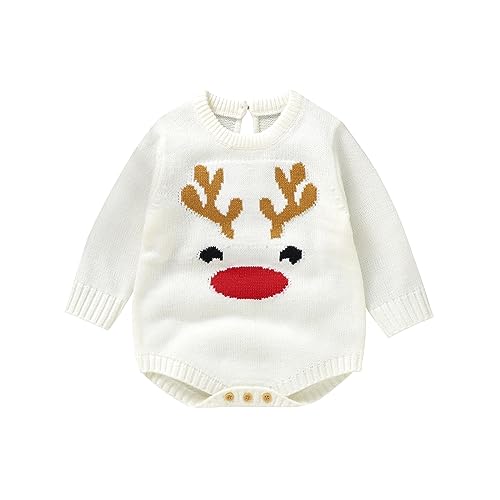 MNSWR 3Pcs Neugeborenes Baby Mädchen Junge Kleidung Langarm Outfit Niedlich Weiß Bodysuit Strampler Ruffle Hosen für Kleinkind Mädchen Kleidung Set 0-18 Monate Erstes Weihnachten,Neugeborenes Baby Kl von MNSWR