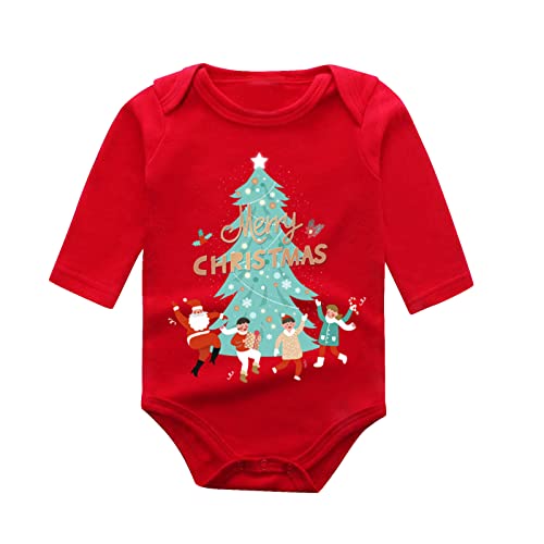 MNSWR 3Pcs Neugeborenes Baby Mädchen Junge Kleidung Langarm Outfit Niedlich Weiß Bodysuit Strampler Ruffle Hosen für Kleinkind Mädchen Kleidung Set 0-18 Monate Erstes Weihnachten,Neugeborenes Baby Kl von MNSWR