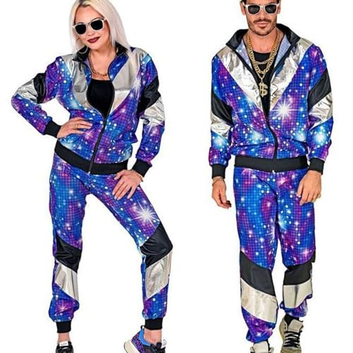 MNSWR 80er Jahre Trainingsanzug Kostüm,Karneval Freizeitkleid 80er Jahre Trainingsanzug Hip Hop Windjacke Sets 70er Disco Outfit Jahre Outfit Für Retro Style Jogginganzug Glitzer Fasching von MNSWR