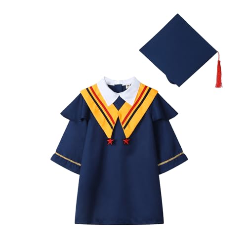 MNSWR Abschluss Kleid,Bachelor -Kostüm für Kinder Bachelor Absolventenhut Graduated Absolventenfeier Graduation Robe mit Quaste und Jahrgangszahl Baby/Junge/Mädchen(Gelb,5-6 Jahre) von MNSWR