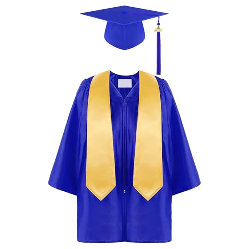 MNSWR Abschluss Kleid,Bachelor -Kostüm für Kinder Bachelor Hut Graduatepro Talar Graduation Party Robe mit Quaste und Jahrgangszahl Baby/Junge/Mädchen(Blau,8-9 Jahre) von MNSWR