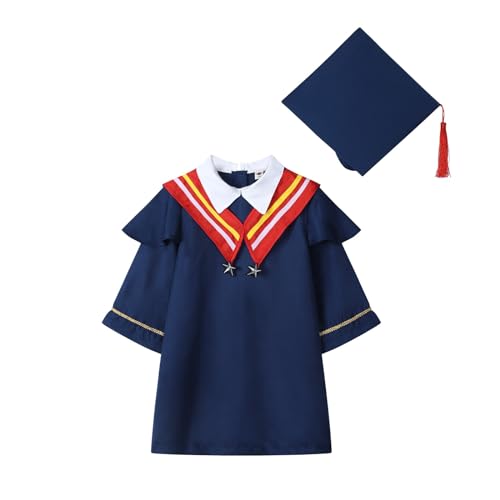 MNSWR Abschluss Kleid,Bachelor -Kostüm für Kinder Bachelor Kostüm Graduation Cap Absolventenfeier Taufe/Klerus Chor Robe Kindergarten/Krippe/Grundschule(Marine,7-8 Jahre) von MNSWR