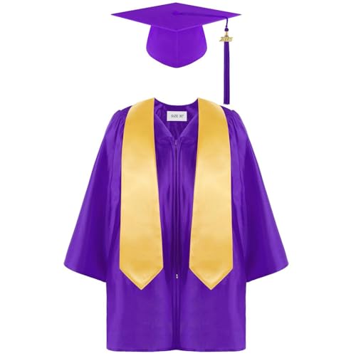 MNSWR Abschluss Kleid,Bachelor -Kostüm für Kinder Graduation Schärpe mit Bachelor Hut Level Complete Taufe/Klerus Chor Robe Baby/Junge/Mädchen(Lila,4-6 Jahre) von MNSWR