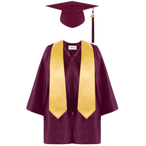 MNSWR Abschluss Kleid,Kinder Akademischer Talar Doktorhut Bachelor Kostüm Graduation Hat Für Hochschule Absolventenfeier Taufe/Klerus Chor Robe Baby/Junge/Mädchen(Wein,6-7 Jahre) von MNSWR