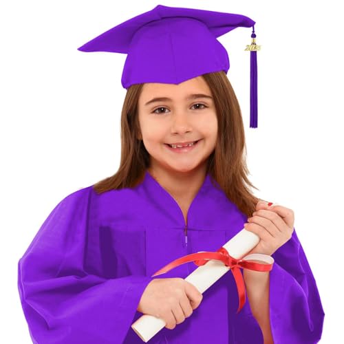 MNSWR Abschluss Talar,Bachelor -Kostüm für Kinder Bachelor Hut 2025 Graduation Hat Abschlussfeier Talar mit Doktorhut Vorschule/Kindergarten(Lila,8-9 Jahre) von MNSWR