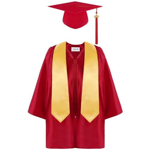 MNSWR Akademischer Talar,Robe Kinder Abschluss Bachelor Kostüm Graduation Season Abschlussfeiern Gown Prüfung Bestanden Outfits für Vorschule/Kindergarten(Rot,8-10 Jahre) von MNSWR