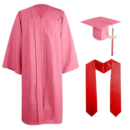 MNSWR Akademischer Talar,Uni Abschluss Kleid Bachelor Kostüm Stola Komplett-Set 2025 Jahrgangszahl für Hochschule/Abitur/Bachelor/Master(Rosa,60) von MNSWR