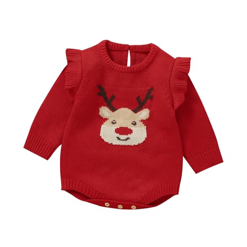 MNSWR Baby Jungen Mädchen Gestrickter Strampler Weihnachten Babykleidung Schlafstrampler Neugeborene Kleinkinder Weiche Kleidung Weihnachtsoutfit Familien Outfit Weihnachten,Babykleidung Jungen 0-6 von MNSWR