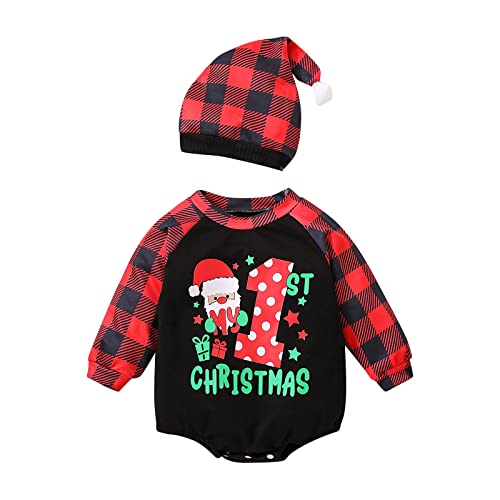 MNSWR Baby Jungen Mädchen Weihnachtsoutfits Sets Langarm Santa Claus Hirsch Mein erstes Weihnachtsbodysuit Strampler Langstreifen Hosen Neugeborene Weihnachten Kleidung Baby Weihnachten Outfit Kleidu von MNSWR