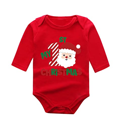 MNSWR Baby Mädchen Junge Weihnachten Strampler mein erstes Weihnachten Outfit Neugeborenes Santa Baby Kleidung Säugling lange Ärmel Sweatshirt Herbst Winter Onesie 0-18 Monate Weihnachten Bodysuit,Ba von MNSWR