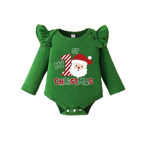 MNSWR Baby-Weihnachtsset mit Buchstaben-Druck, Strampler + gestreifte Hose & Mütze + Schleife Haarband Baby Geschenkset 0-24 Monate Weihnachten Eltern-Kind Outfit,Baby Newborn Set Mädchen Baby Stram von MNSWR