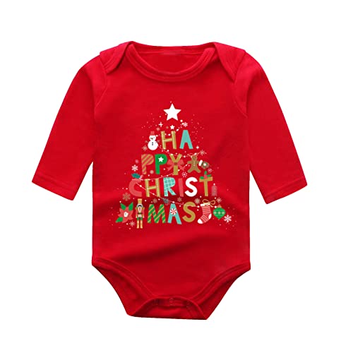 MNSWR Babykleidung Set Weihnachten Baby Jungen Mädchen Kleidung Outfit Langarm Body Strampler + Hose Neugeborene Babyset Weihnachtsoutfit My First Christmas Rot Weihnachten Eltern-Kind Outfit,Babysa von MNSWR