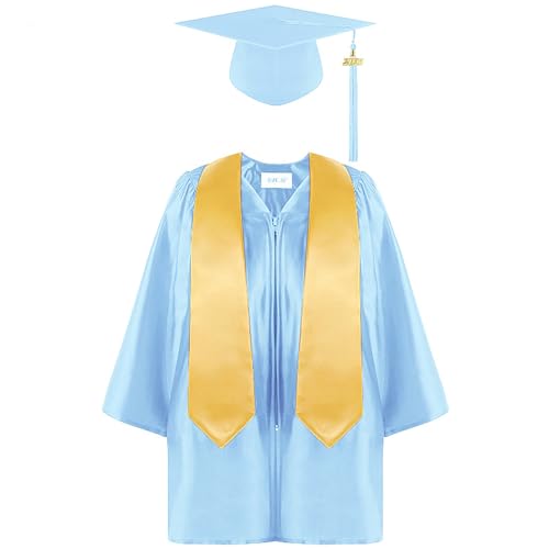 MNSWR Bachelor - Kostüm für Kinder,2025 Abschluss Talar Abitur 2025 Geschenke Graduation Cap mit Doktorhut Kinder(Himmelblau-D,10-12 Jahre) von MNSWR