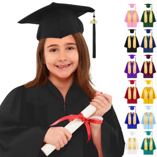 MNSWR Bachelor - Kostüm für Kinder,2025 Abschluss Talar Geschenk Graduation Verbesserter Doktorhut Robe de Remise Diplôme Pour Enfants Kindergarten/Krippe/Grundschule Unisex(Schwarz-E,8-10 Jahre) von MNSWR