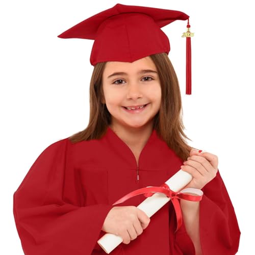 MNSWR Bachelor-Kostüm für Kinder,Abschluss Karte 2025 graduationmall Graduatepro Abschluss Talar Level Complete Taufe/Klerus Chor Robe Vorschule/Kindergarten(Rot,4-5 Jahre) von MNSWR