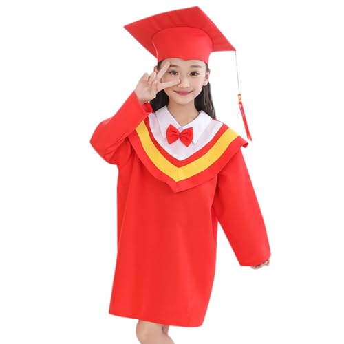 MNSWR Bachelor-Kostüm für Kinder,Set mit Abschlussmütze geldgeschenk abitur Graduation Hat Hochschule Abschlussfeier Robe Quaste und Jahrgangszahl Kindergarten/Krippe/Grundschule(Rot,2-3 Jahre) von MNSWR