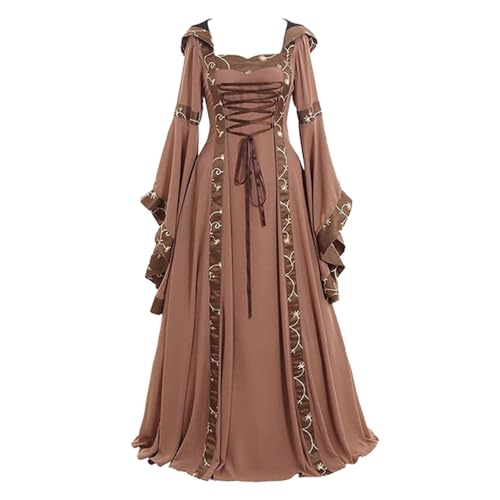 MNSWR Faschingskostüme Damen Prinzessin,Retro Mit Kapuze Kleid Damen Weisses Kleid Karneval Waldelfe Kostüm Viktorianisches Partykleid Für Mittelalterliches Renaissance Kleid Damen Karneval Weißer Lan von MNSWR