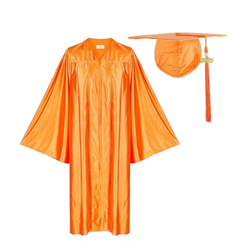 MNSWR Graduation Robe,Graduation Set Bachelor Kostüm Abschlusskleider Lang Komplett-Set Abschlussfeier für Hochschule/Abitur/Bachelor/Master(Orange,60) von MNSWR