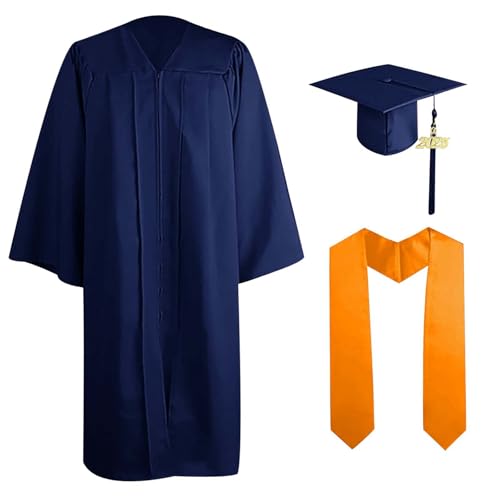 MNSWR Graduation Robe,Uni Abschluss Kleid Bachelor Hut Unisex Stola Klassische Abschlusskappe für Hochschule/Abitur/Bachelor/Master(Marine,42) von MNSWR